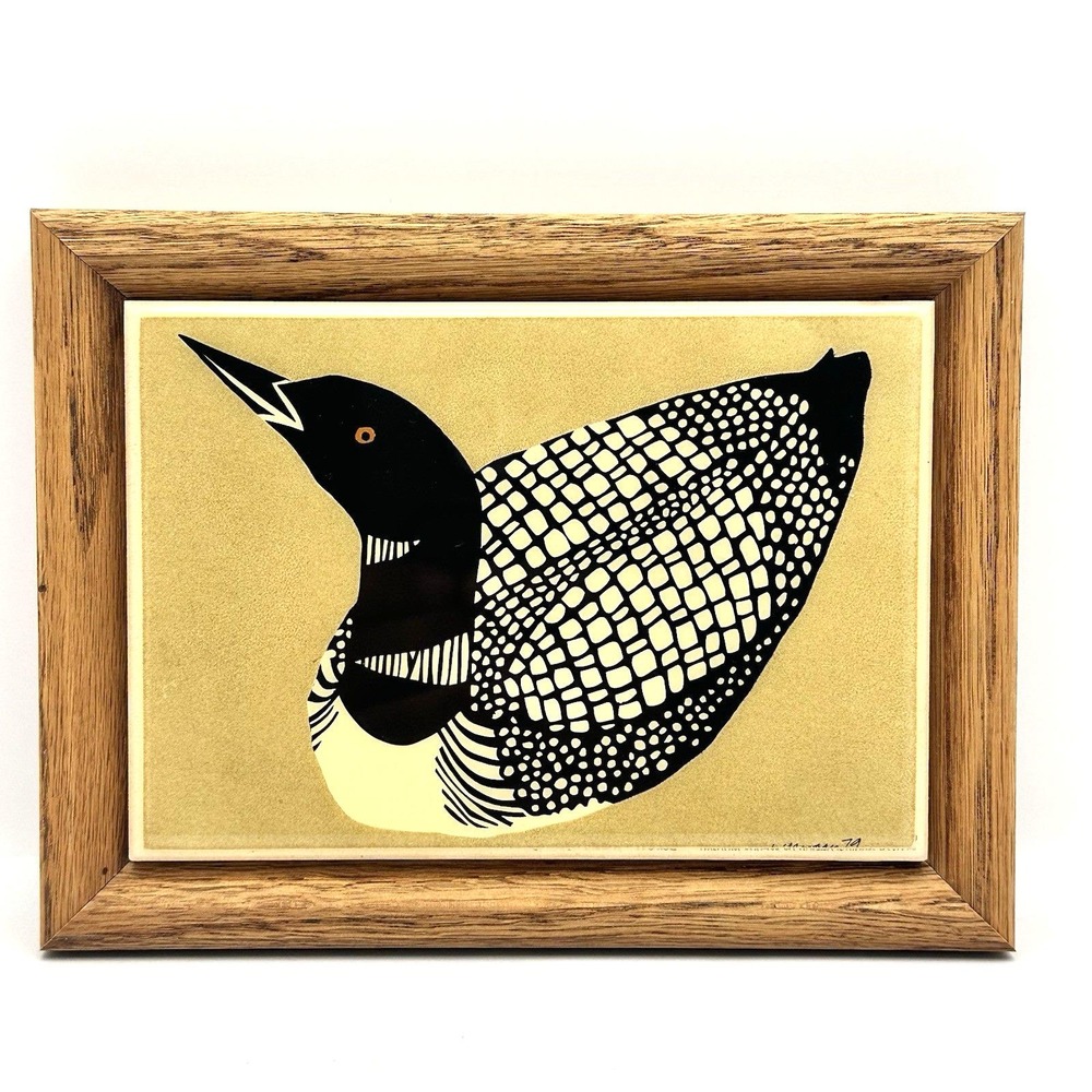 Vintage 1979 W Morgan Loon Bird Ceramic Tile Art Kimberly Enterprises Framed